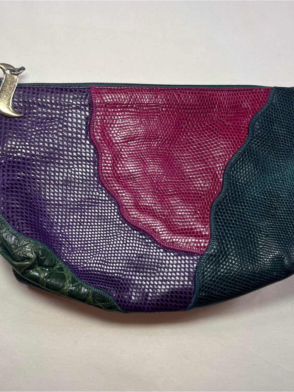 🔥 VINTAGE SHARIF COLORBLOCK LEATHER CLUTCH 💜🍷💚 | 80s RETRO STATEMENT BAG